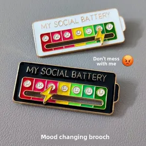 Mood-Change Energy Brooch, Sliding Personalized DIY Social Power Alloy Badge, Expression School Pin, Unique Campus Accessory