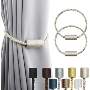 2 Pack Beige Strong Magnetic Curtain Tiebacks Outdoor Elegant Decorative Tie Backs Modern Rope Tiebacks for Drapes Window Curtain Holdbacks for Draperies