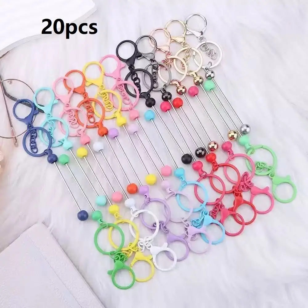 20 Piece Beaded Keychain Set, DIY Colorful Climbing Buckles, Silver Metal Beads Blank Keychains, for Bracelets, Connectors, Decorations, Gifts, Cute Charms Keychain, Keychain Accessories, Key Chain Kit