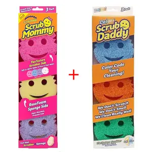 Scrub Daddy(3) + Scrub Mommy(3) - Kitchen Sponges Scrubber - Scratch-Free Dish Scrubber - Multipurpose Kitchen Cleaning Sponges - BPA Free Polymer Foam - Stain & Odor Resistant (6-pack)