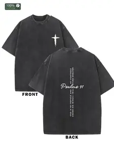 1 piece, 230G double-sided wash God is my refuge printed T-shirt, high-quality batik cotton retro fashion brand T-shirt, a certain thickness suitable y2k,Vintage,Streetwear Christmas Thanksgiving Cyber Monday