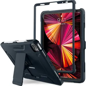 Heavy Duty Shockproof Case for iPad Pro 11", iPad Air 4 5 (2021), Full Body Protective Cover with Built-in Screen Protector, Pencil Holder & Kickstand, Rugged Drop Proof Case for iPad Tablet