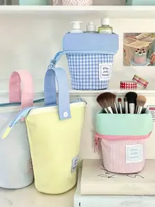 Macaron Color Foldable Makeup Bag, Large Capacity Pencil Case Stand-Up Stationery Bag, Fashion Durable Portable Storage Bag