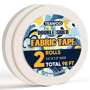 2 Rolls Double Sided Fabric Tape, 98 FT Hem Tape No Sewing No Iron, Quick Clothing Repairs, Clothing Tape for Fabric Bonding & DIY Crafts