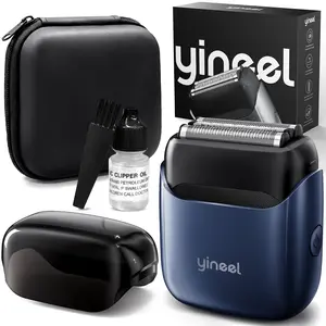 Yineel VT100 Electric Foil Shaver for Men, Pocket-Sized with Case, Sleek Portable Mini Electric Razor, 90mins Runtime, 3 Floating Blades, Travel-Friendly, IPX7 Waterproof, Gifts for Men, Perfect Father's Day Gift for Dad, Blue