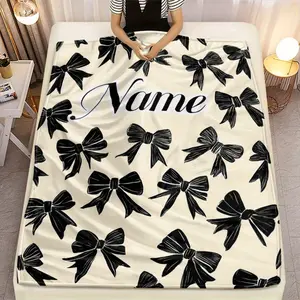 Personalized Custom Name Throw Blanket - Elegant Black Bows Flannel Blanket ♢