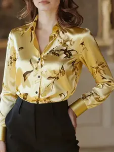 A fashionable and versatile women's satin printed shirt with a light luxury style, suitable for commuting to work, shopping and outdoor activities, indoor and outdoor dressing