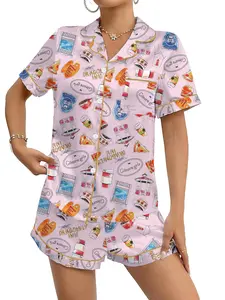 Women's Stars Hollow Gilmore Girls Comfortable Print Sleepwear Set, Two-Piece Short Sleeve Top & Elastic Pants, All Seasons Fitted Nightgown Gift, Pajama