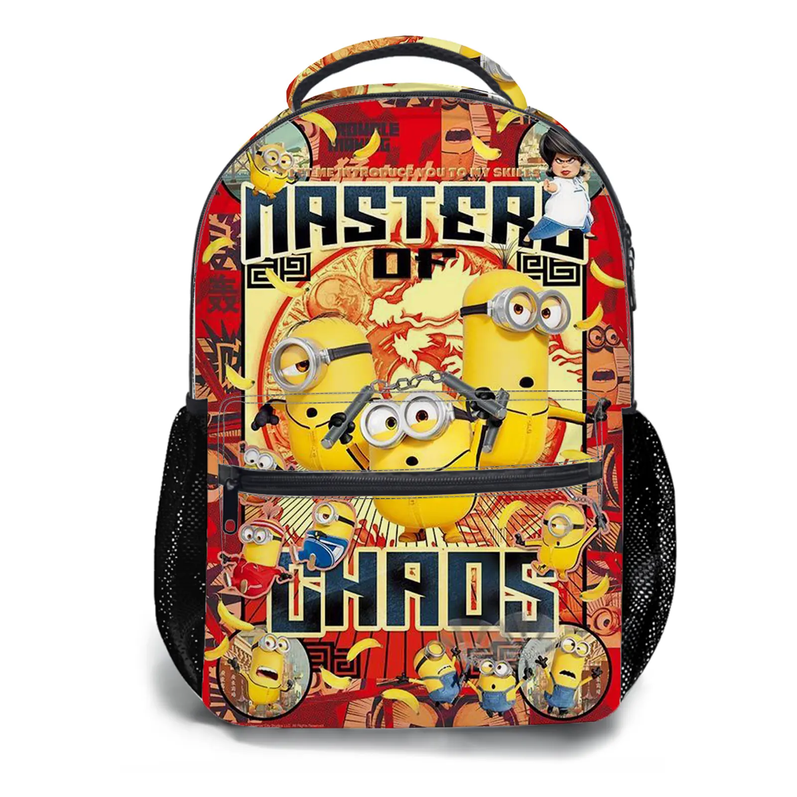 Minions Backpack for Girls, Y2K Aesthetic School Bag with Front Zipper Pocket, Cute Cartoon Printed Bookbag for Kids and Teens, Lightweight Casual Travel Daypack for Back to School d-179