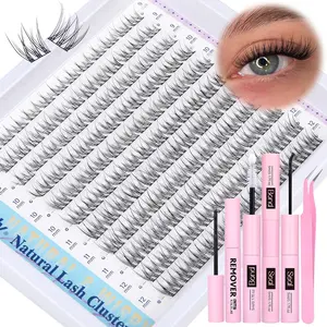 Natural Eyelash Cluster Kit DIY Eyelash Extension Set Wispy Eyelash Extension Kit C-curly Individual Eyelash Set 9-12mm Short Eyelash Cluster with Eyelash Remover by Newcally