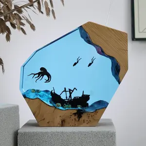 Octopus Ocean Resin Lamp - Handmade Resin Night Light with USB Port, Variable Lights, Octopus Gifts and Decor, Ocean Enthusiast Collectibles, Unique Birthday Gifts for Father Him Her