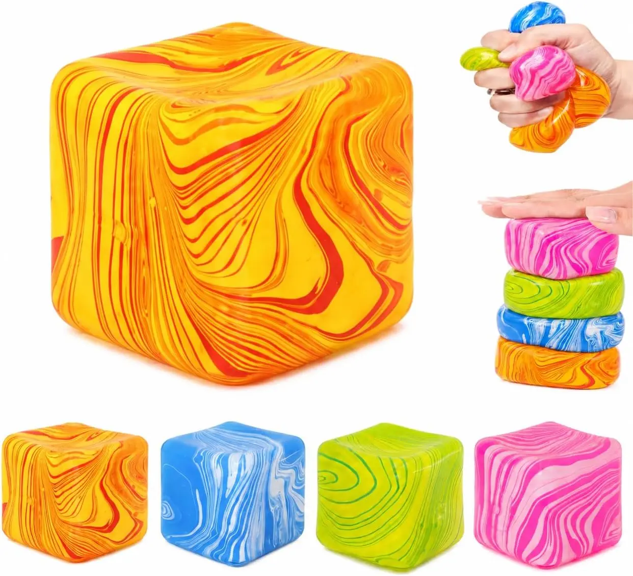 Textured Slow Rise Fidget Cube - Unisex Stress Relief Toy for Adults, Soft Cube Shape Sensory Toy for Fidget Play & Anxiety Relief