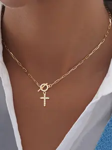 Women's Cross Necklaces Pendant Necklace, Classic Simple Gold Silver Color OT Buckle Stainless Steel Chain, Casual Style All Seasons Jewelry