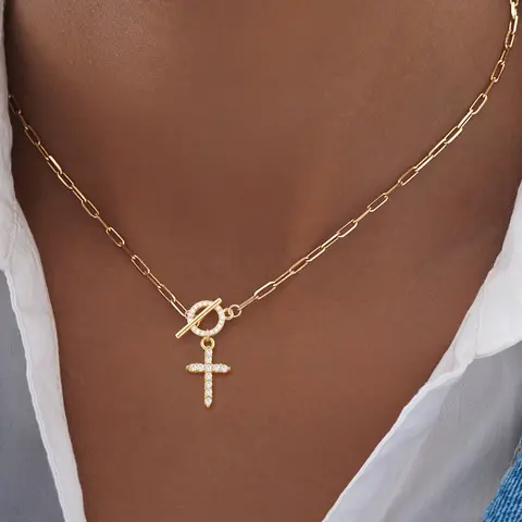 Women's Cross Pendant Necklace, Classic Simple Gold Silver Color OT Buckle Stainless Steel Chain, Casual Style All Seasons Jewelry