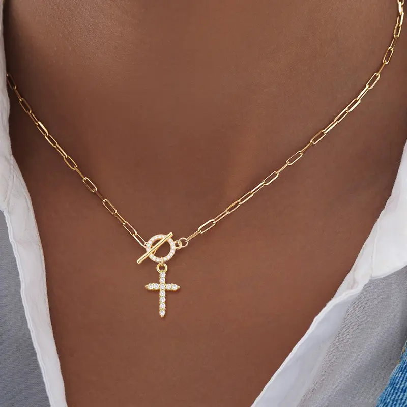 Women's Cross Pendant Necklace, Classic Simple Gold Silver Color OT Buckle Stainless Steel Chain, Casual Style All Seasons Jewelry