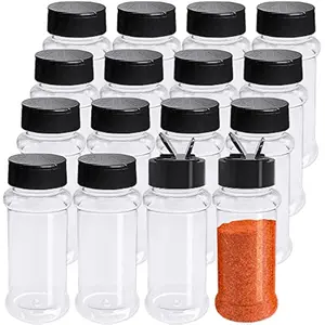 16 Pack 3.4oz/100ml Plastic Spice Bottles Set,Empty Seasoning Containers with Black Cap,Clear Reusable Containers Jars for Spice,Herbs,Powders,Glitters