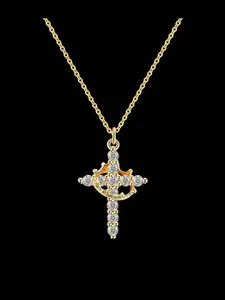 Mother's Day Gifts For Mom Upgraded Crown Cross Necklace For Women 14K Gold Plated Crown Cross Pendant Necklace Simple Diamond Gold Necklaces Faith Cross Jewelry First Communion Necklace