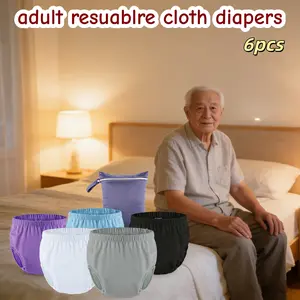 Stop worrying about leaks during travel!  6pcs Washable Adult Incontinence Pants, Reusable Single Layer Liner, Waterproof Storage Bag, Unisex Elastic Waist, Suitable for Seniors & Postpartum，Overnight Protection /Washable Incontinence Underwear