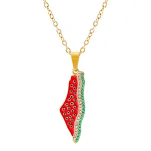 Gold Plated Palestine Map Necklace Watermelon | Adjustable