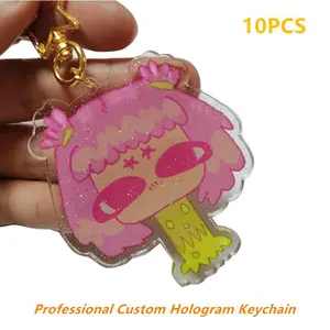 Custom 10 Pieces Hologram Clear Keychain Designer Personalized Cute Arcylic Key Chains Customized Anime Figures Pendant Yourself