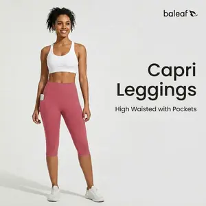 baleaf Women's Capri Leggings with Pockets High Waisted Knee Length Capris Stretch for Casual Yoga Pants Workout Exercise [PC:bfy005]