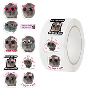 Cute Hamster Pattern Sticker, Funny Stickers, 500pcs/roll Waterproof Self Adhesive Decor Paper, Decor Sticker for Gift Greeting Card Water Bottle Laptop Phone, Ornaments