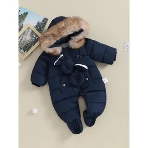 6-24 Months Toddler Boys & Girls Winter Snowsuit - Warm Hooded Jacket with Full-Zipper Closure, Loose-Fit Coat & Footie Jumpsuit, Soft Pink Solid Color Outwear for Extreme Cold, Easy Diaper Changes & Casual Attire (Infant to Early Walkers), Cold Weather C