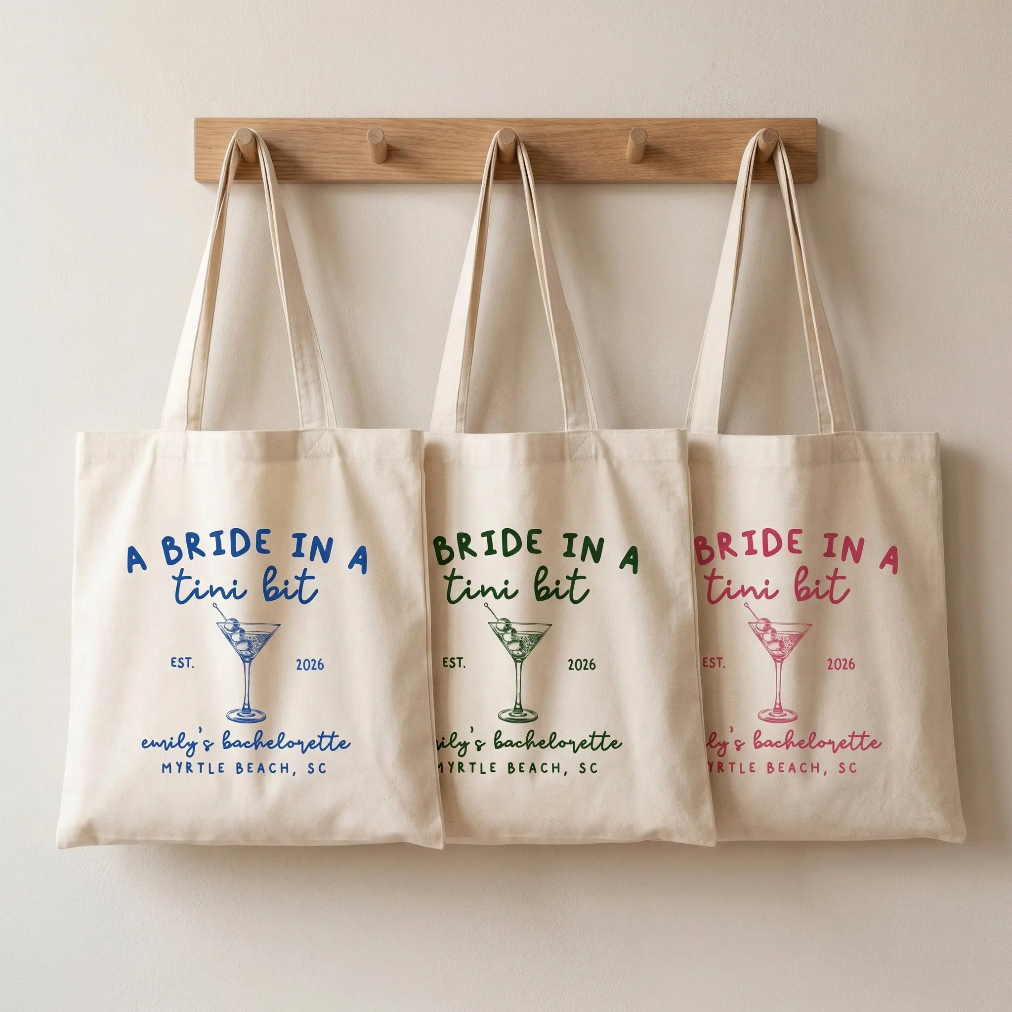 RodyThread Personalized Bachelorette Party Canvas Tote Bag for Bride Squad and Bridesmaids Cocktail-Core Mob Wife Aesthetic Natural Cotton Canvas A Bride in a Tini Bit Martini Design Custom Wedding Favor Reusable Eco Friendly Gift Bag
