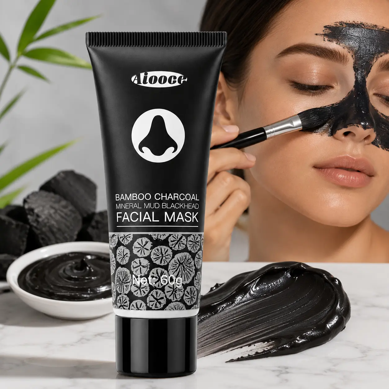 Bamboo Charcoal Blackhead Mask, Mineral Mud Facial Mask for Deep Pore Cleansing, Oil Control Clay Mask for Smooth-Looking Skin, Daily Skincare Routine for Face & Nose Care