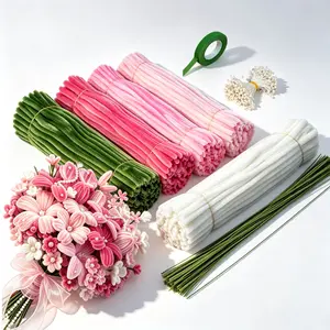 591pcs Flower pipe cleaners kit ,diy flower decor,chenille flowers,bright pink color,thick pipe cleaner,plush DIY pipe cleaner craft pack, school project