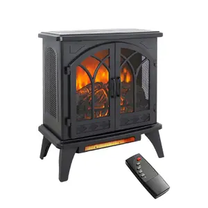 24-in Freestanding Electric Fireplace Heater, 1500W 120V Plug-Corded Unit with Removable Storage, Realistic Flame Effect, Remote Timer, Adjustable Brightness, Heat Control, Thermostat Protection, Sleek Black Design for Small Spaces & Ornaments