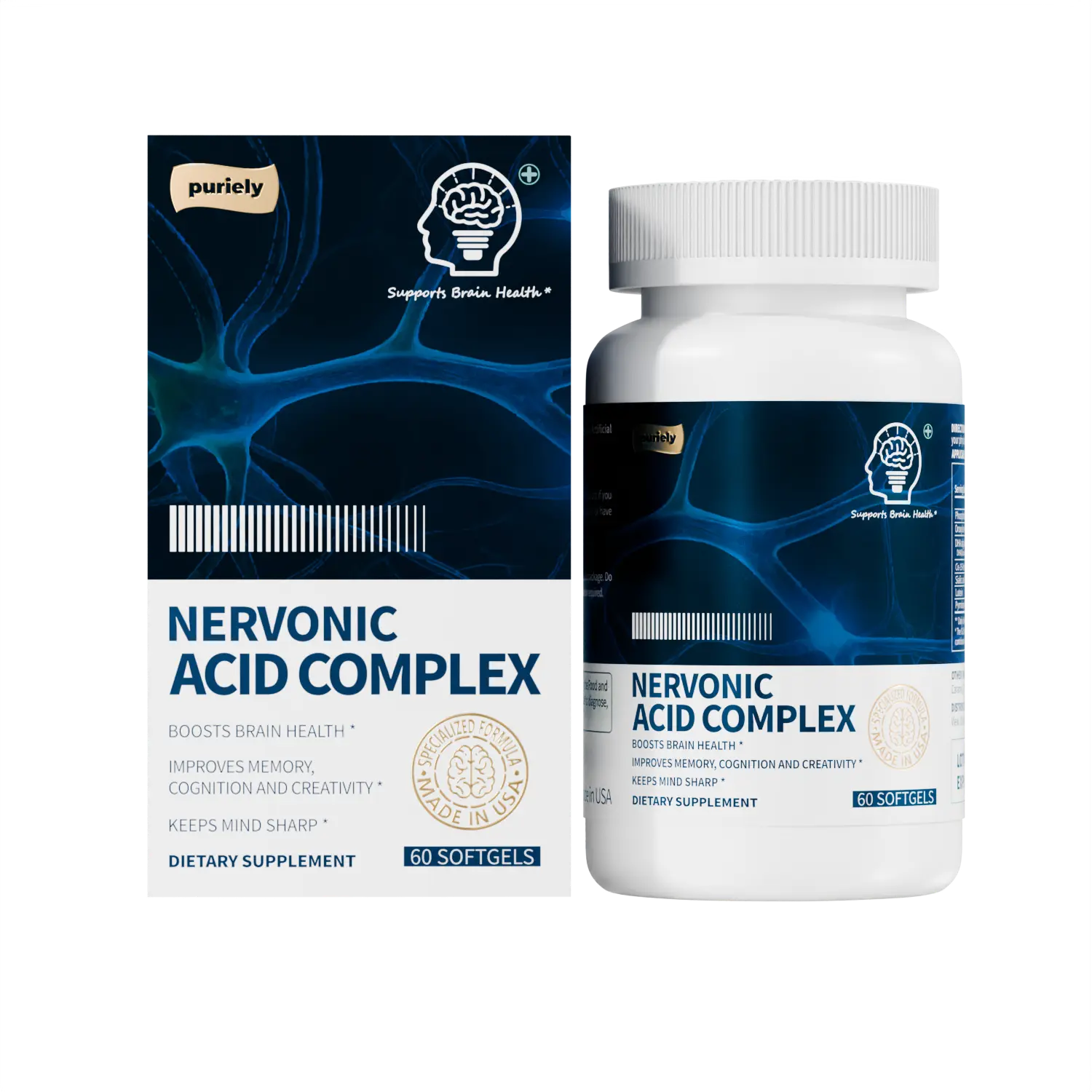 Puriely Nervonic Acid Complex – Brain & Memory Support – 60 Softgels