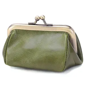 Genuine Leather Coin Purse Compact Cute Change Wallet Stylish Small Leather Kiss Lock Coin Bag Perfect for Everyday Use