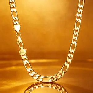 14K Gold Plated Unisex Figaro Cuban Link Necklace  20/24 In Length,High Polished Waterproof Hip Hop Drip Jewelry,Viral TikTok Trending Layerable Gold Chain,Casual Office Outdoor Accessory,Perfect Birthday Anniversary Holiday Gift for Men Women