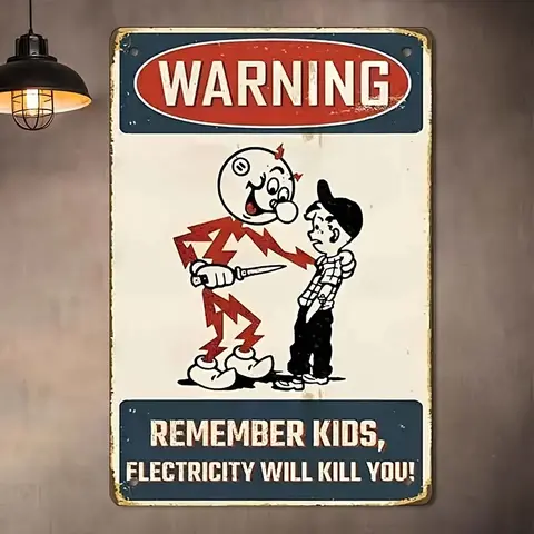 1-Count Metal Tin Electricity Warning Plaque, 7.9x11.9in Retro Unique Room Decor with Pre-Drilled Holes for Quick Setup, Waterproof Aesthetic Home Signs for Living Room & Kitchen Decoration