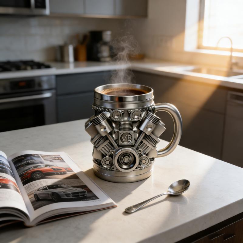 Personalized Stainless Steel Mug - V8/V6 Engine Design, 10oz Handcrafted Durable & Stylish, Perfect for Car Enthusiasts,Coffee Cup,Birthday Present,Holiday Gift