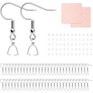 Stainless Steel  Earring Hooks, 100 count Earrings Making Kit, Earring Hooks with Pendant Clasp,  Ear Backs and Polishing Cloth for Earrings Making DIY () (100)