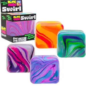 Nice Cube Swirl Marble Stress Cube Squeeze Toy 4 Colors Orange Purple Green Blue Satisfying Squishy Sensory Blocks for Stress Anxiety Relief