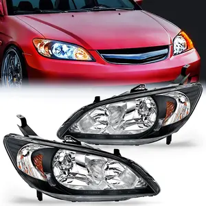 Nilight Headlight Assembly Compatible with 2004 2005 Honda Civic Headlamps Replacement Black Housing Amber Reflector Upgraded Clear Lens Driver and Passenger Side