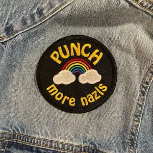 Punch More Nazis Anti-Fascist Action Patch Rainbow Clouds Iron On Sew On Hook Backing Multiple Sizes Protest Gear Embroidery Design
