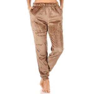 Double Side Plush Fur Joggers Sweatpants - Camel Brown