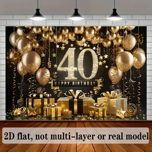 A Flat 2D Banner, Designed for a Luxurious 40Th Birthday Celebration, Serves As a Backdrop for Photos. Made of Polyester, It Can Be Used for Home Decoration, Christmas Decor, Room Embellishments, Wall Art