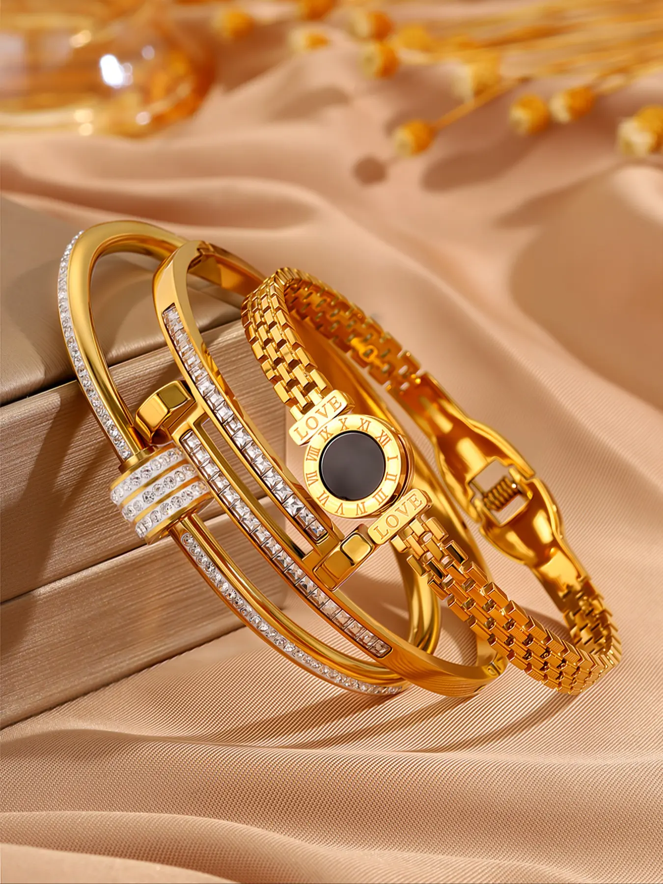 Luxurious Exquisite French Fashion Bracelet Set, Trendy Stack Bangle, Stackable Bracelet Set, Stainless Steel Layered Design, Lightweight Casual Style, Perfect Daily & Birthday Gift, Fashionable Bracelet