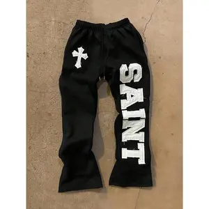 Gothic Cross & Saint Print Oversized Sweatpants, Street Style, Daily Wear, Comfortable Fabric, Unisex Fashion, Spring & Fall, Sports Casual PantsGift