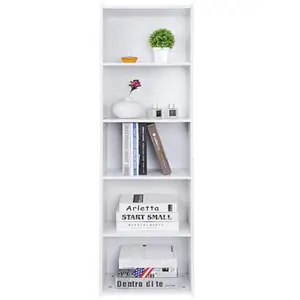 JupiterForce 5-Tier White Open Shelf Bookcase Small Narrow Bookshelf Storage Home Living Room