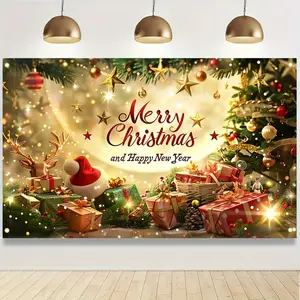 Festive 2D Flat Banner for Christmas & New Year Party Decorations Cozy Tree Gift Design for Photography Outdoor Celebrations