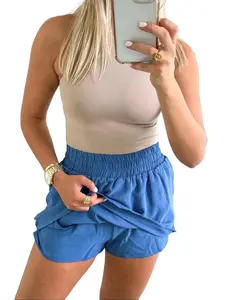 Casual Mini Skort for Women with Pockets Comfy French Terry Elastic Waistband Drawstring High Waist Athletic Skirt