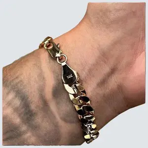 Men's Premium Quality Gold Brass 14K Stamped 10mm 9" Bracelet Fashion Cuban Chain Jewelry Accessory