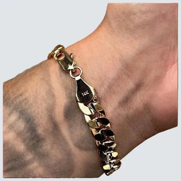 MaxBling81 Men's 14K Stamped Gold Brass Cuban Link Bracelet - 10mm Width, 9" Length, High Quality Elegant Exquisite Golden Tone Fashion Jewelry Bracelet for Daily Wear & Any Outfit, Elegant Jewelry Bracelet