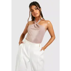 MILA FOIL TWIST DETAIL HALTER BODYSUIT
